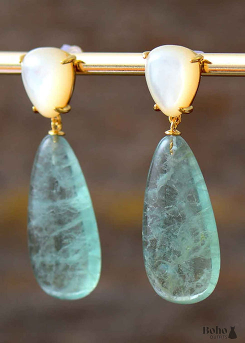 Boho Earrings, Dangle Earrings, Fluorite Shell Stud